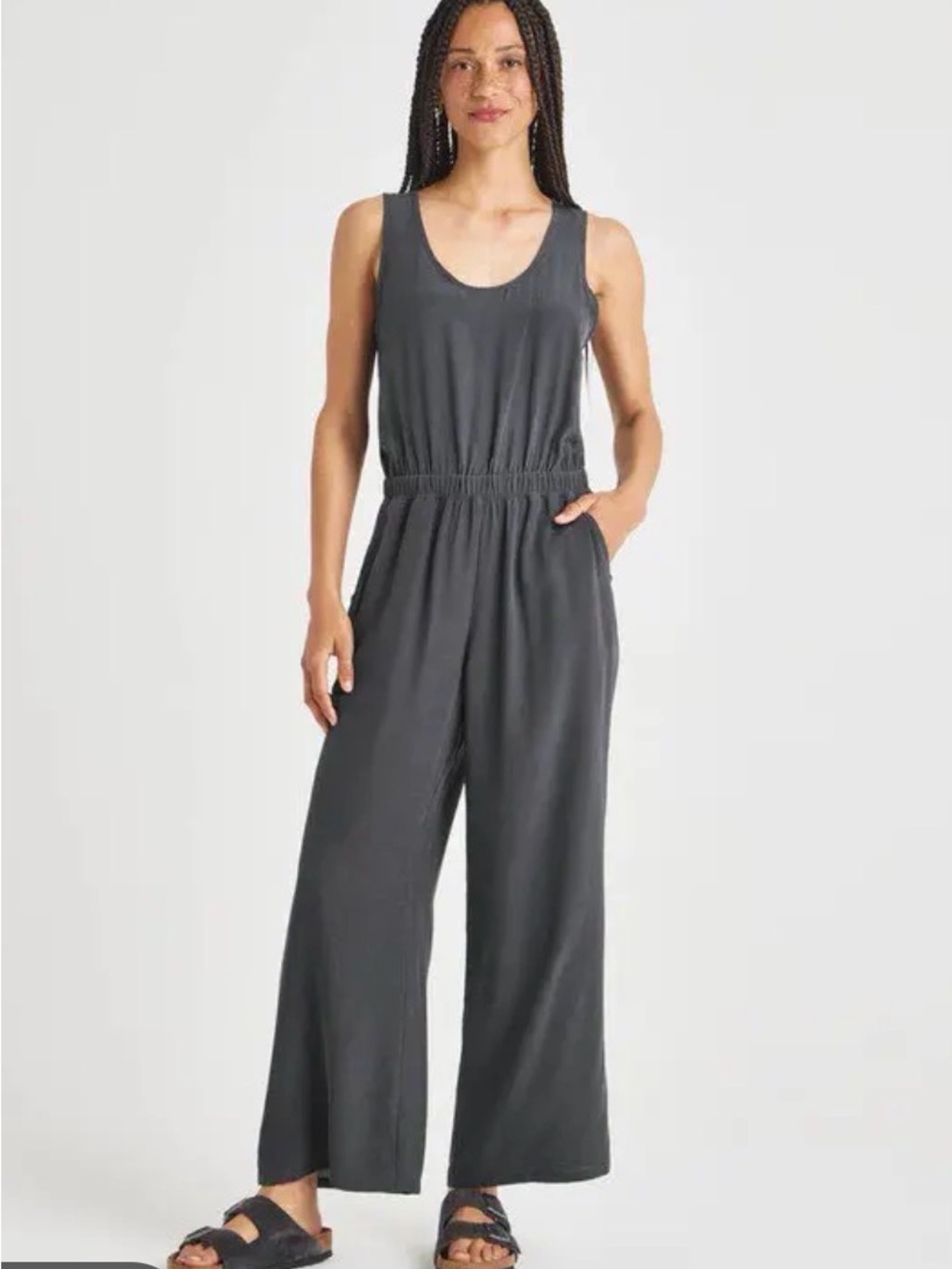 Splendid Alessandra Silk Jumpsuit Medium Dark Gray Quiet Luxury